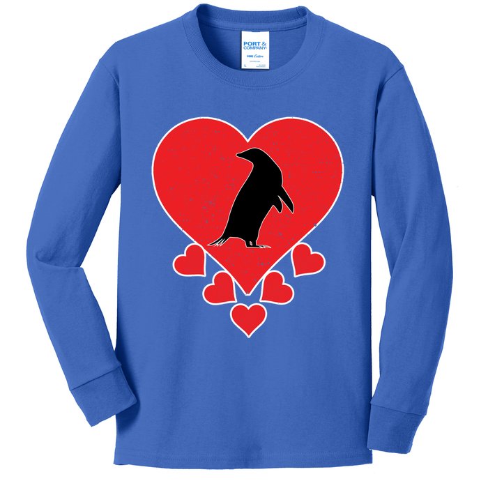 Vintage Penguin Birds Lover Valentine's Day Penguin Funny Gift Kids Long Sleeve Shirt