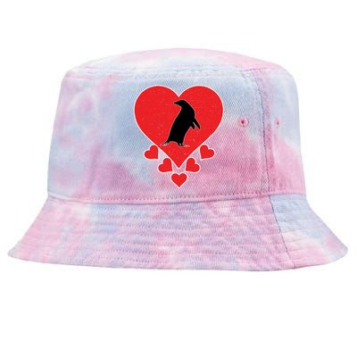 Vintage Penguin Birds Lover Valentine's Day Penguin Funny Gift Tie-Dyed Bucket Hat