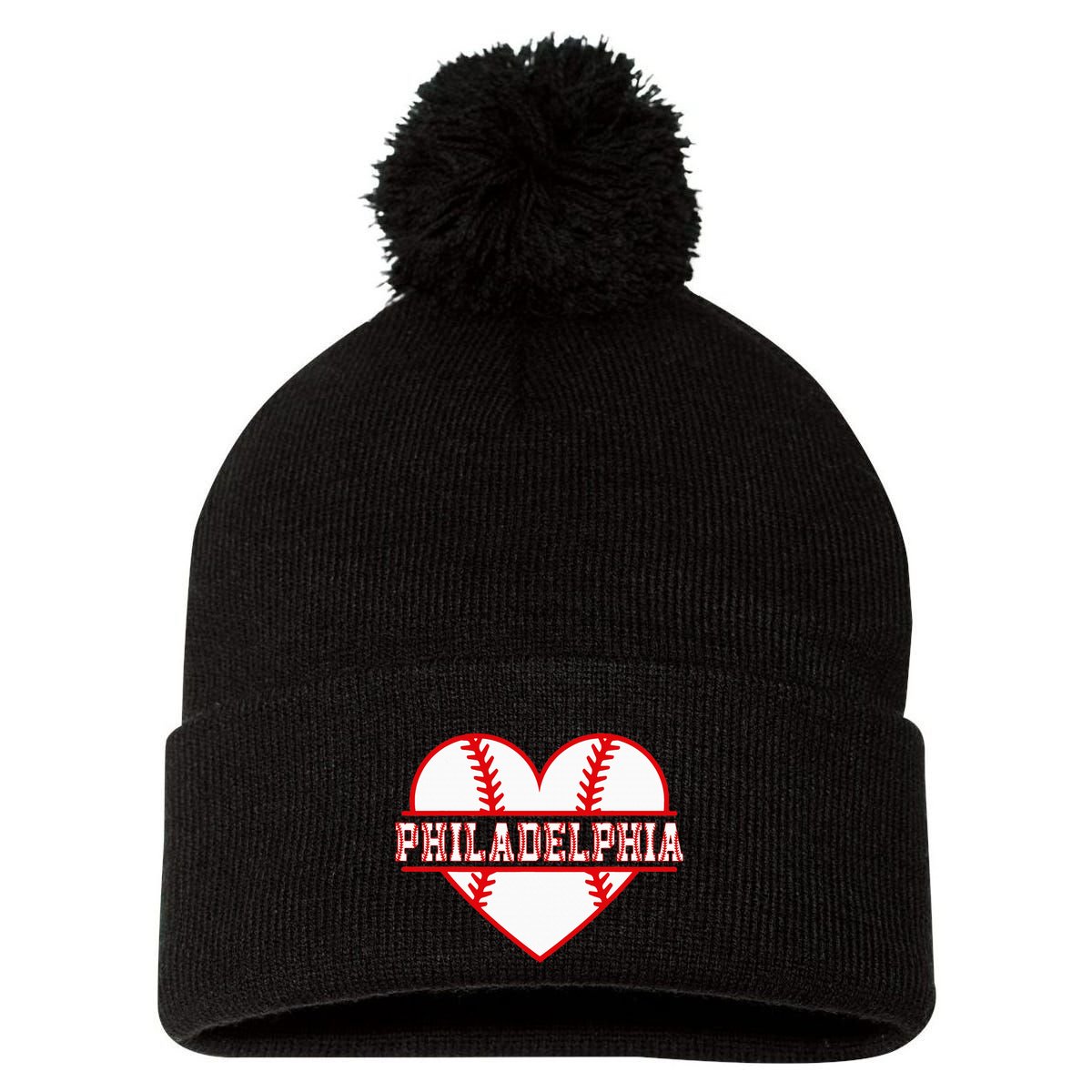 Vintage Philadelphia Baseball Skyline Pom Pom 12in Knit Beanie