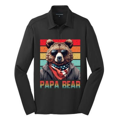 Vintage Papa Bear Sunglasses Papa Bear Lover FatherS Day Cute Gift Silk Touch Performance Long Sleeve Polo