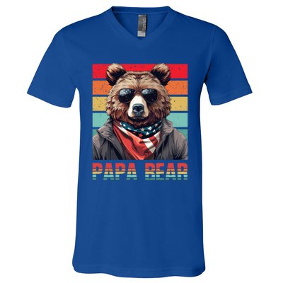 Vintage Papa Bear Sunglasses Papa Bear Lover FatherS Day Cute Gift V-Neck T-Shirt