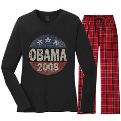 Vintage President Barack Obama 2008 Campaign Women's Long Sleeve Flannel Pajama Set 