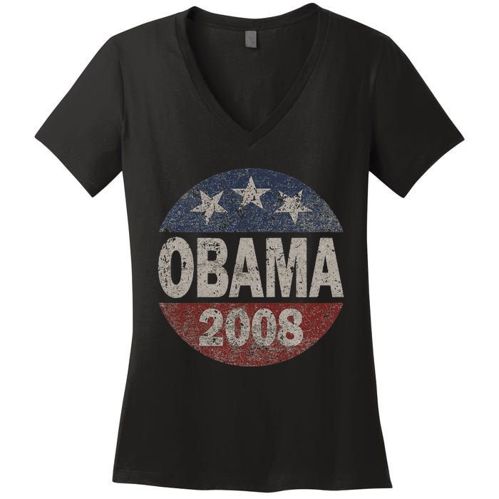 Vintage President Barack Obama 2008 Campaign Women's V-Neck T-Shirt