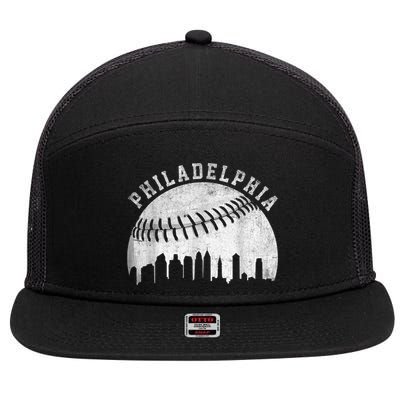 Vintage Philadelphia Baseball Skyline Retro Philly Cityscap 7 Panel Mesh Trucker Snapback Hat