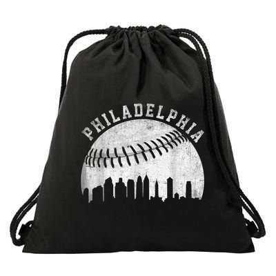 Vintage Philadelphia Baseball Skyline Retro Philly Cityscap Drawstring Bag