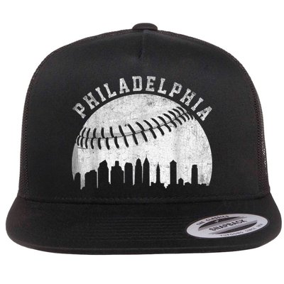Vintage Philadelphia Baseball Skyline Retro Philly Cityscap Flat Bill Trucker Hat