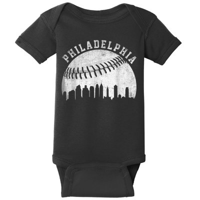 Vintage Philadelphia Baseball Skyline Retro Philly Cityscap Baby Bodysuit