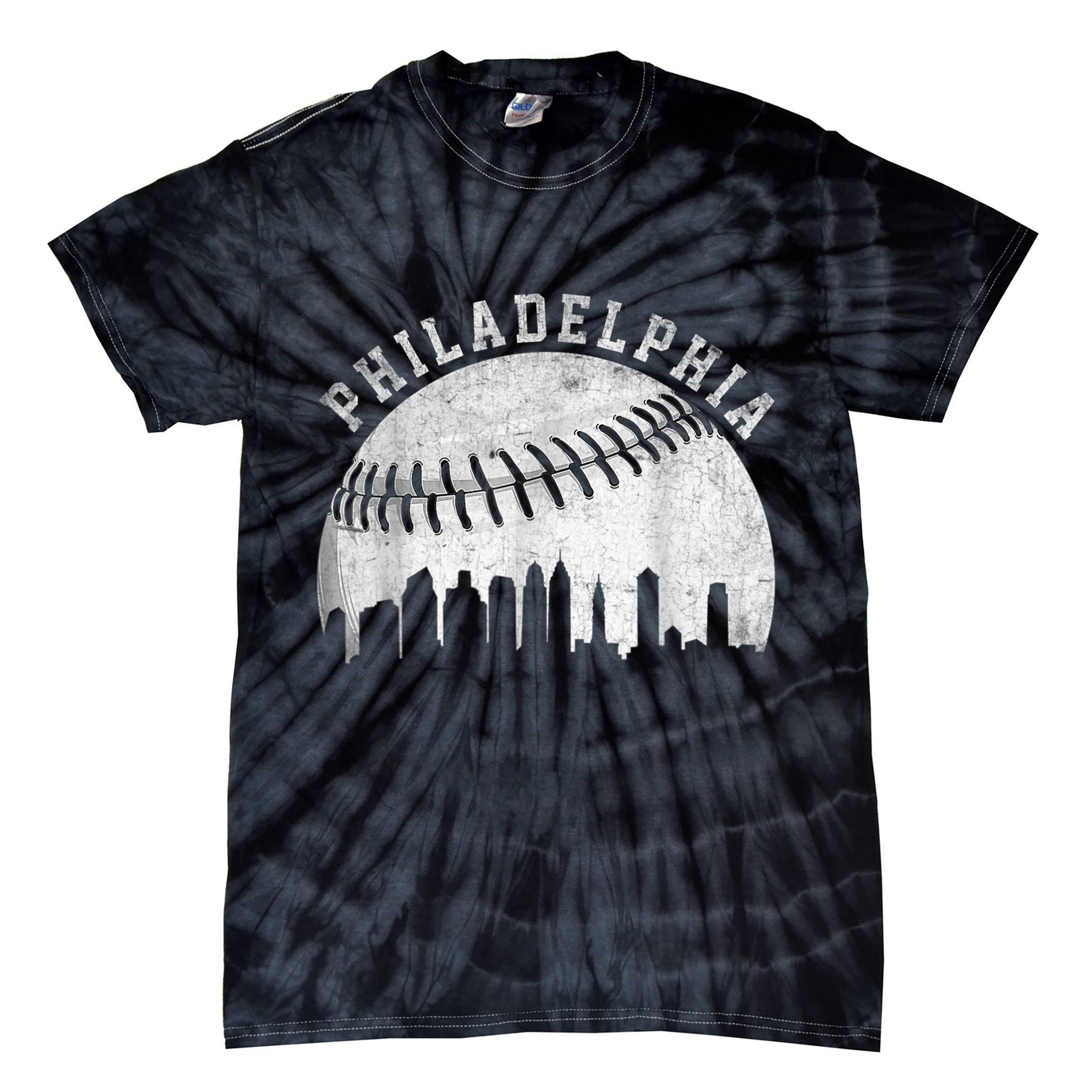 Vintage Philadelphia Baseball Skyline Retro Philly Cityscap Tie-Dye T-Shirt