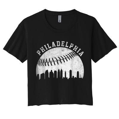 Vintage Philadelphia Baseball Skyline Retro Philly Cityscap Women's Crop Top Tee