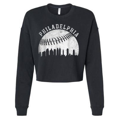 Vintage Philadelphia Baseball Skyline Retro Philly Cityscap Cropped Pullover Crew