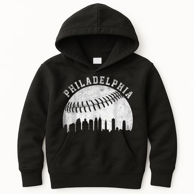 Vintage Philadelphia Baseball Skyline Retro Philly Cityscap Kids Hoodie