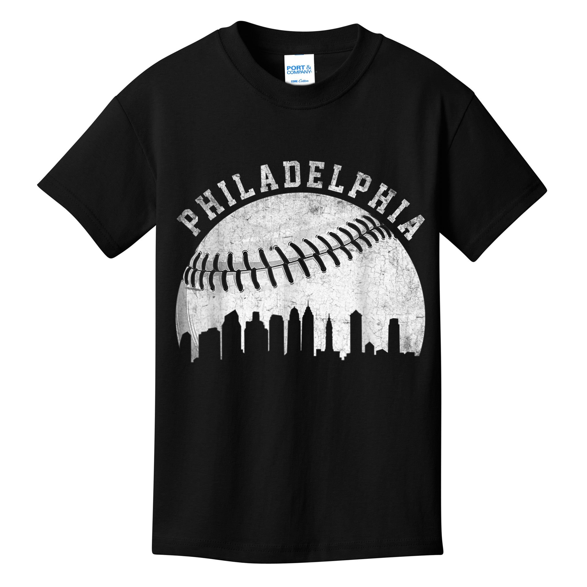 Vintage Philadelphia Baseball Skyline Retro Philly Cityscap Kids T-Shirt