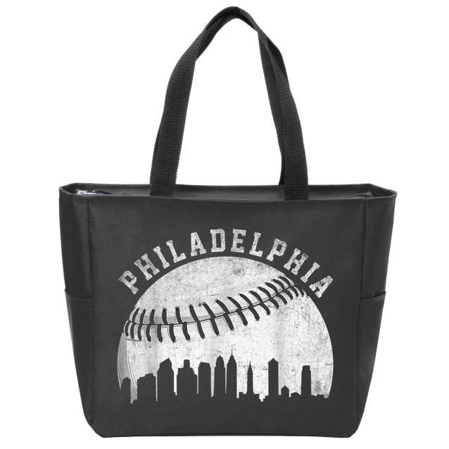 Vintage Philadelphia Baseball Skyline Retro Philly Cityscap Zip Tote Bag