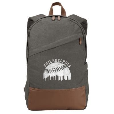 Vintage Philadelphia Baseball Skyline Retro Philly Cityscap Cotton Canvas Backpack