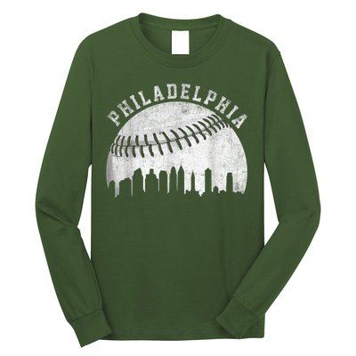 Vintage Philadelphia Baseball Skyline Retro Philly Cityscap Long Sleeve Shirt