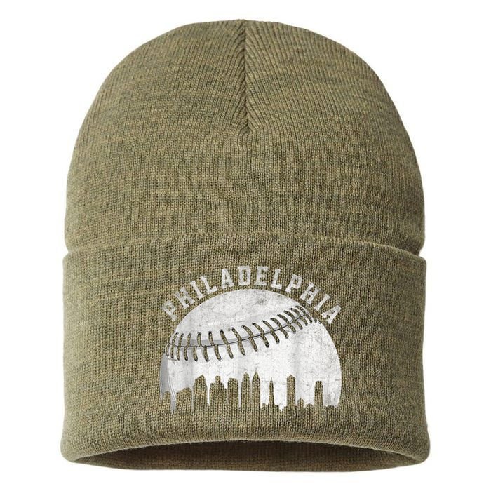 Vintage Philadelphia Baseball Skyline Retro Philly Cityscap Sustainable Knit Beanie