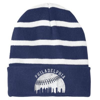 Vintage Philadelphia Baseball Skyline Retro Philly Cityscap Striped Beanie with Solid Band