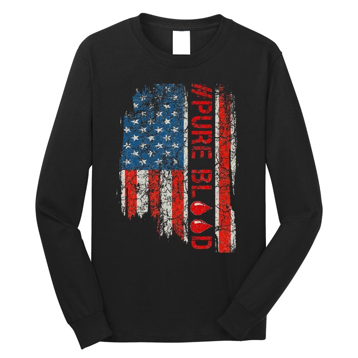 Vintage Pure Blood Movement Pureblood Freedom USA Flag Long Sleeve Shirt