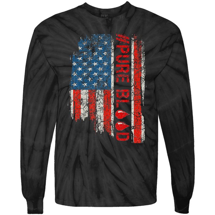 Vintage Pure Blood Movement Pureblood Freedom USA Flag Tie-Dye Long Sleeve Shirt