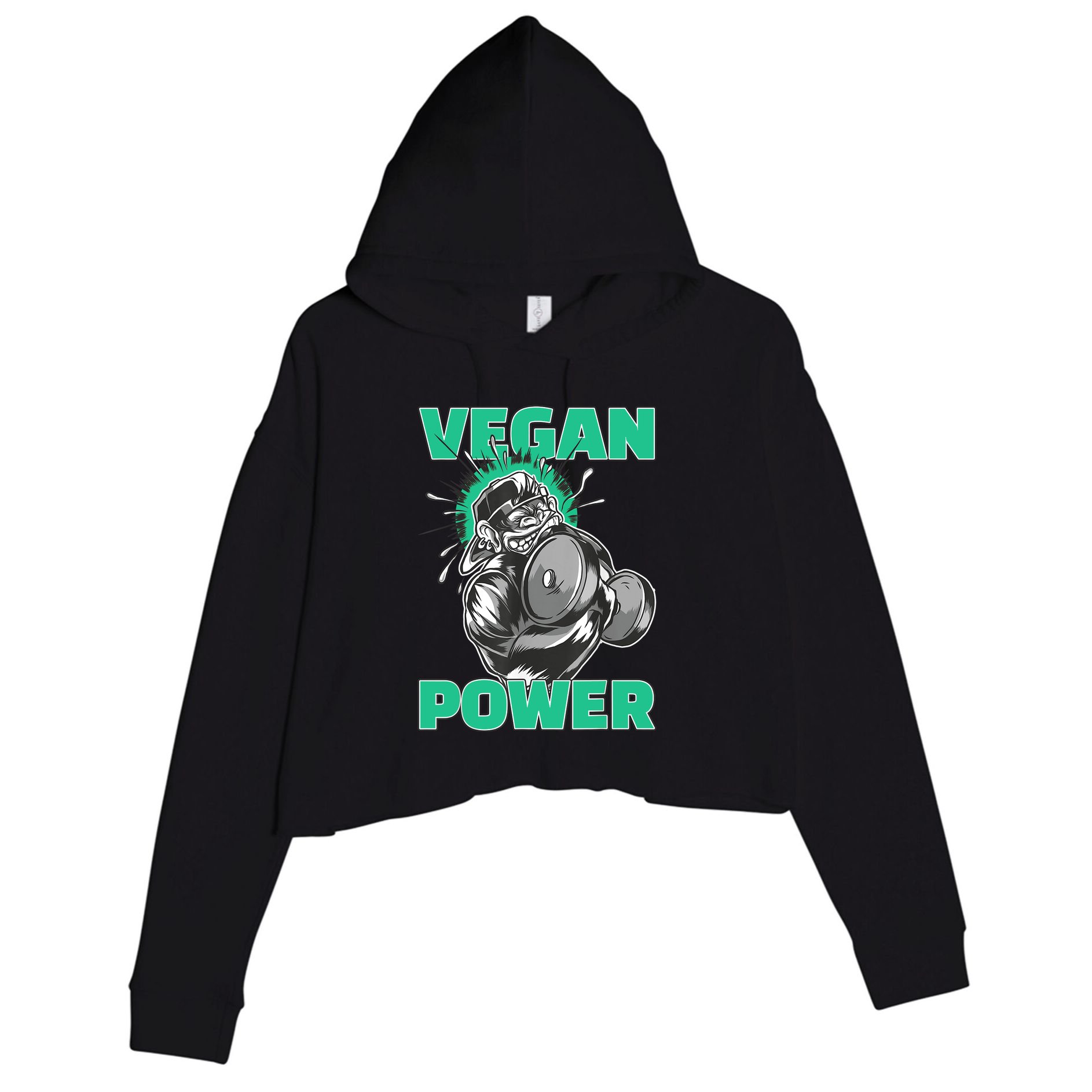 Vegan Power Bodybuilding Fitness Strength Training Gorilla Crop Fleece Hoodie