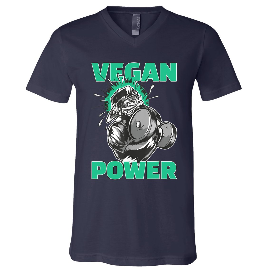Vegan Power Bodybuilding Fitness Strength Training Gorilla V-Neck T-Shirt