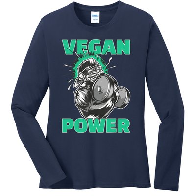 Vegan Power Bodybuilding Fitness Strength Training Gorilla Ladies Long Sleeve Shirt