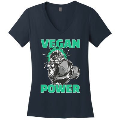 Vegan Power Bodybuilding Fitness Strength Training Gorilla Women's V-Neck T-Shirt