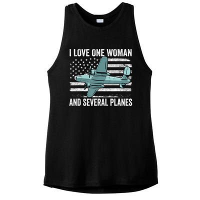 Veteran Pilot B17 Heavy Bomber WW2 Plane Aircraft USA Flag Ladies PosiCharge Tri-Blend Wicking Tank