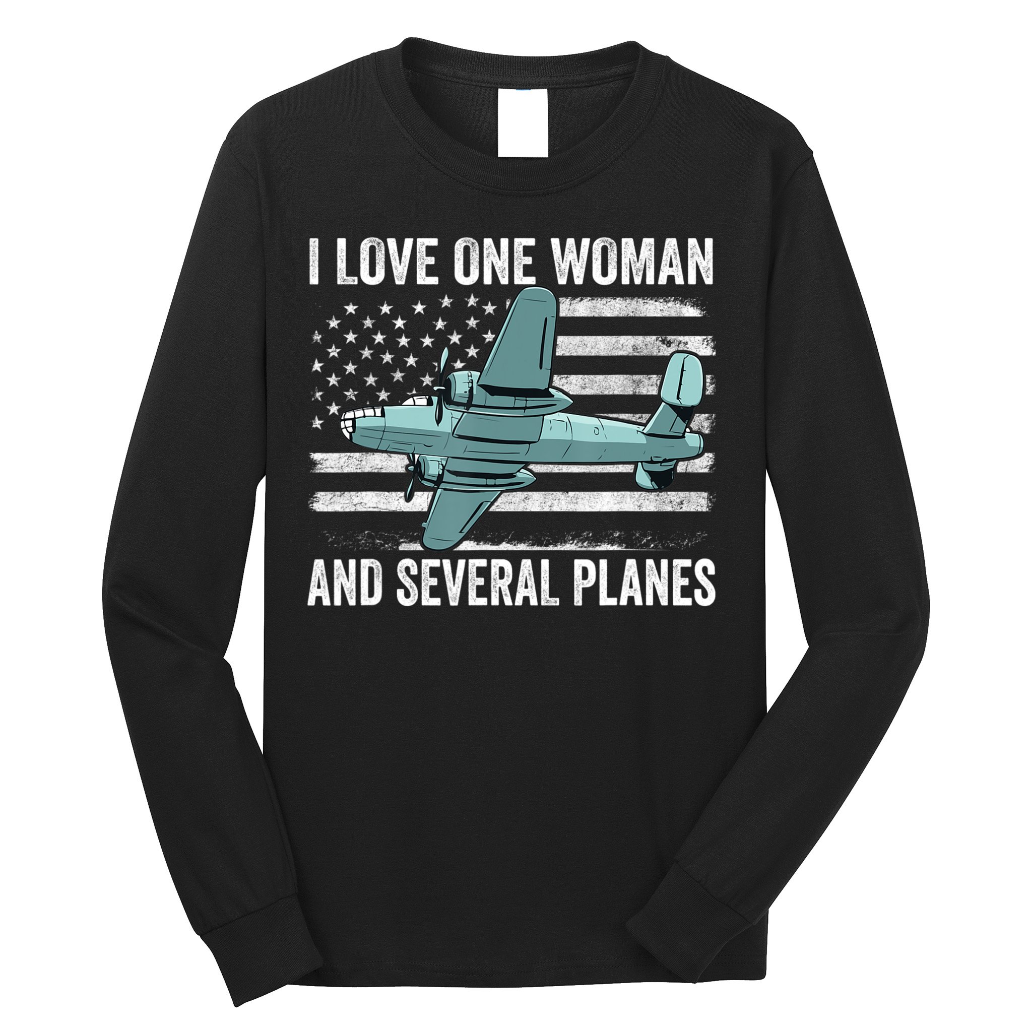 Veteran Pilot B17 Heavy Bomber WW2 Plane Aircraft USA Flag Long Sleeve Shirt