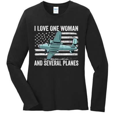 Veteran Pilot B17 Heavy Bomber WW2 Plane Aircraft USA Flag Ladies Long Sleeve Shirt