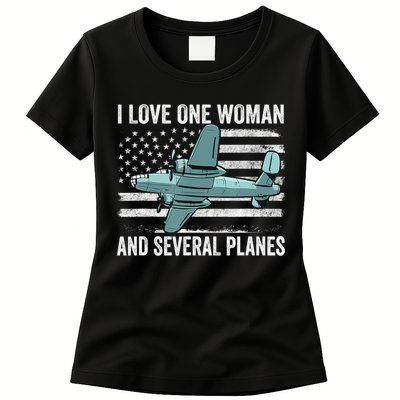 Veteran Pilot B17 Heavy Bomber WW2 Plane Aircraft USA Flag Womens T-Shirt