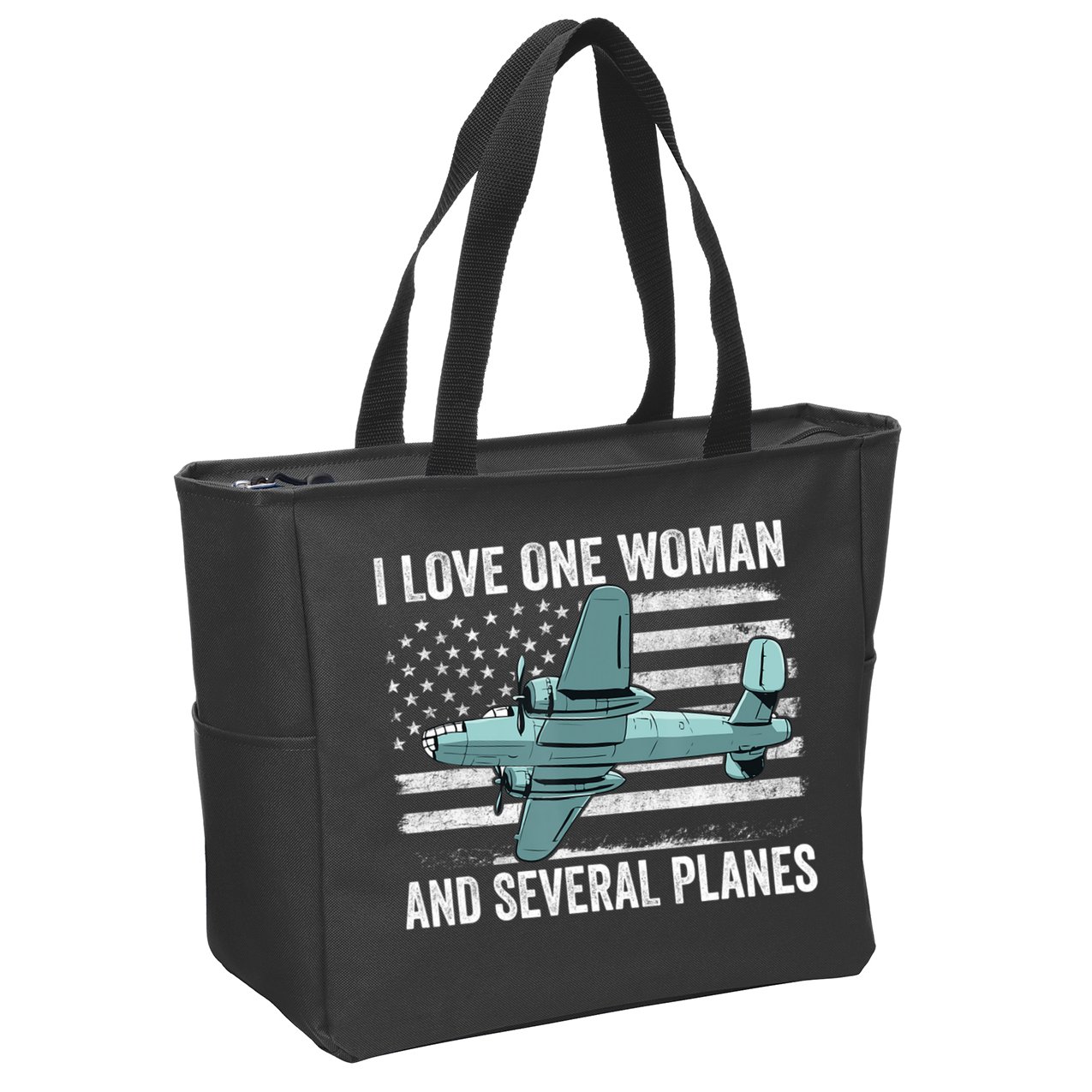Veteran Pilot B17 Heavy Bomber WW2 Plane Aircraft USA Flag Zip Tote Bag