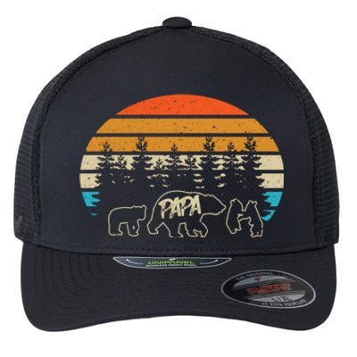 Vintage Papa Bear With Three Cute Bear Cubs Gift Flexfit Unipanel Trucker Cap