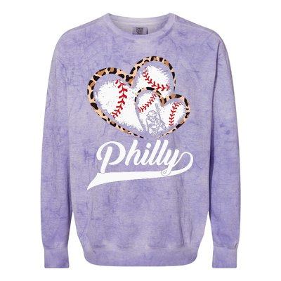 Vintage Philly Baseball Leopard Heart Baseball Fans Colorblast Crewneck Sweatshirt