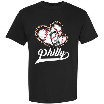 Vintage Philly Baseball Leopard Heart Baseball Fans Garment-Dyed Heavyweight T-Shirt