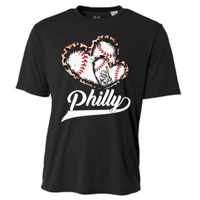 Vintage Philly Baseball Leopard Heart Baseball Fans Cooling Performance Crew T-Shirt