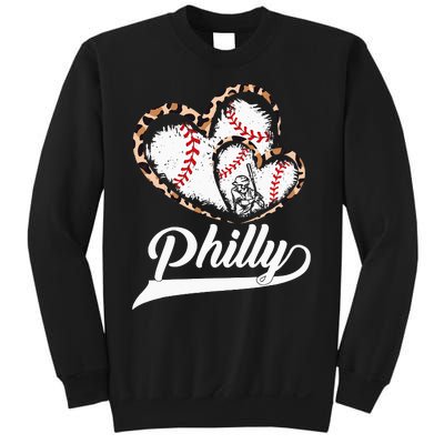 Vintage Philly Baseball Leopard Heart Baseball Fans Sweatshirt