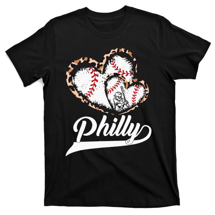 Vintage Philly Baseball Leopard Heart Baseball Fans T-Shirt