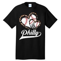 Vintage Philly Baseball Leopard Heart Baseball Fans Tall T-Shirt