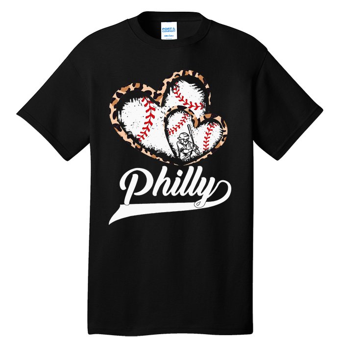 Vintage Philly Baseball Leopard Heart Baseball Fans Tall T-Shirt