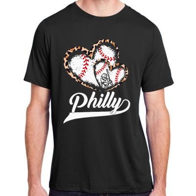 Vintage Philly Baseball Leopard Heart Baseball Fans Adult ChromaSoft Performance T-Shirt