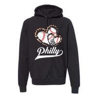 Vintage Philly Baseball Leopard Heart Baseball Fans Premium Hoodie