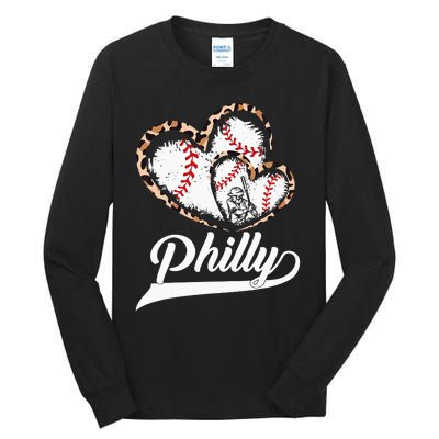 Vintage Philly Baseball Leopard Heart Baseball Fans Tall Long Sleeve T-Shirt