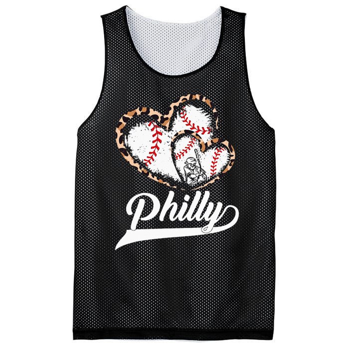 Vintage Philly Baseball Leopard Heart Baseball Fans Mesh Reversible Basketball Jersey Tank