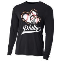 Vintage Philly Baseball Leopard Heart Baseball Fans Cooling Performance Long Sleeve Crew