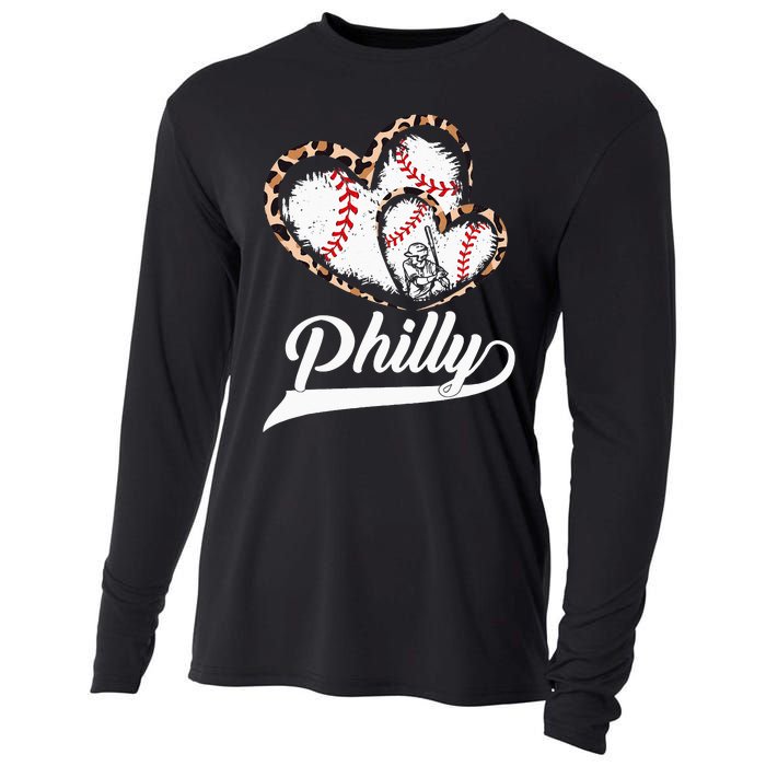 Vintage Philly Baseball Leopard Heart Baseball Fans Cooling Performance Long Sleeve Crew