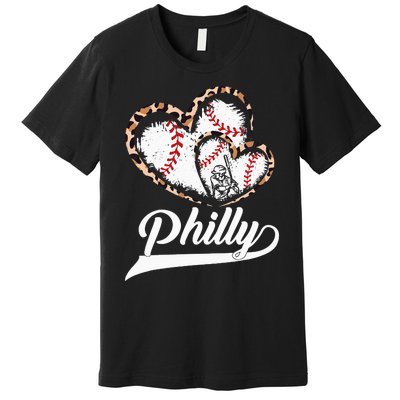 Vintage Philly Baseball Leopard Heart Baseball Fans Premium T-Shirt