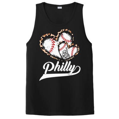 Vintage Philly Baseball Leopard Heart Baseball Fans PosiCharge Competitor Tank