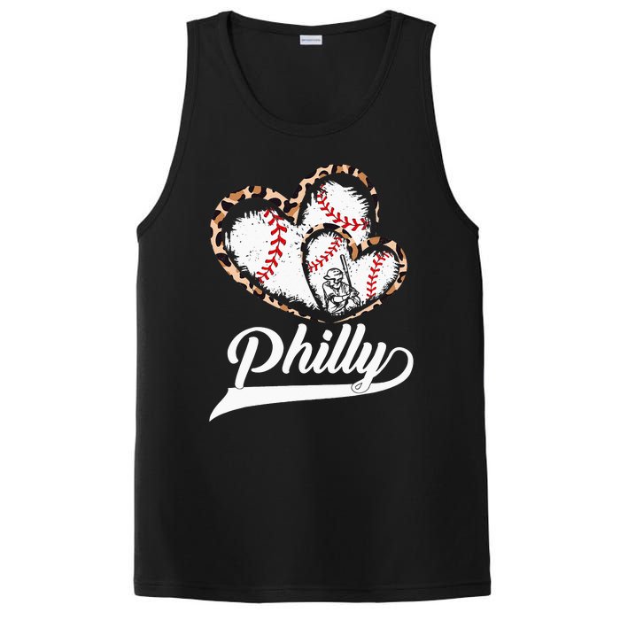 Vintage Philly Baseball Leopard Heart Baseball Fans PosiCharge Competitor Tank