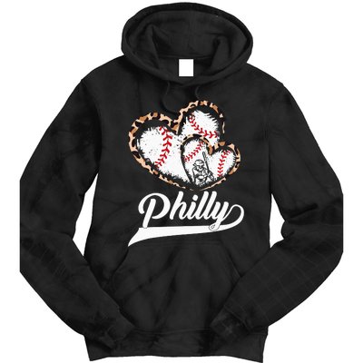 Vintage Philly Baseball Leopard Heart Baseball Fans Tie Dye Hoodie